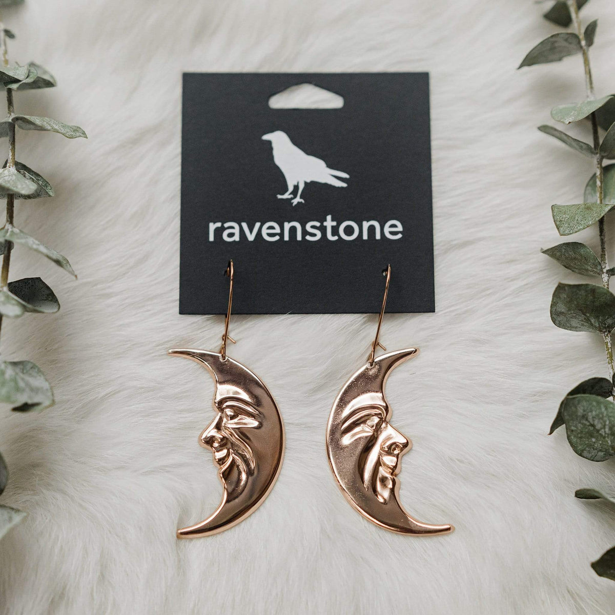 ravenstone The Rose Gold Moon Face Earrings
