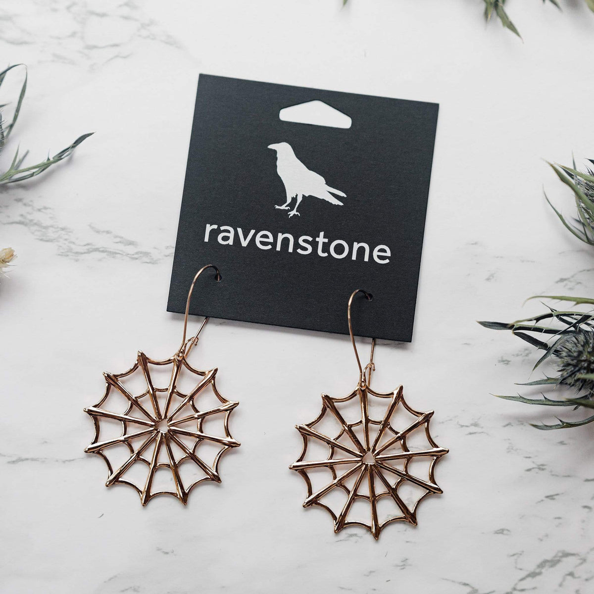 ravenstone The Rose Gold Spiderweb Earrings