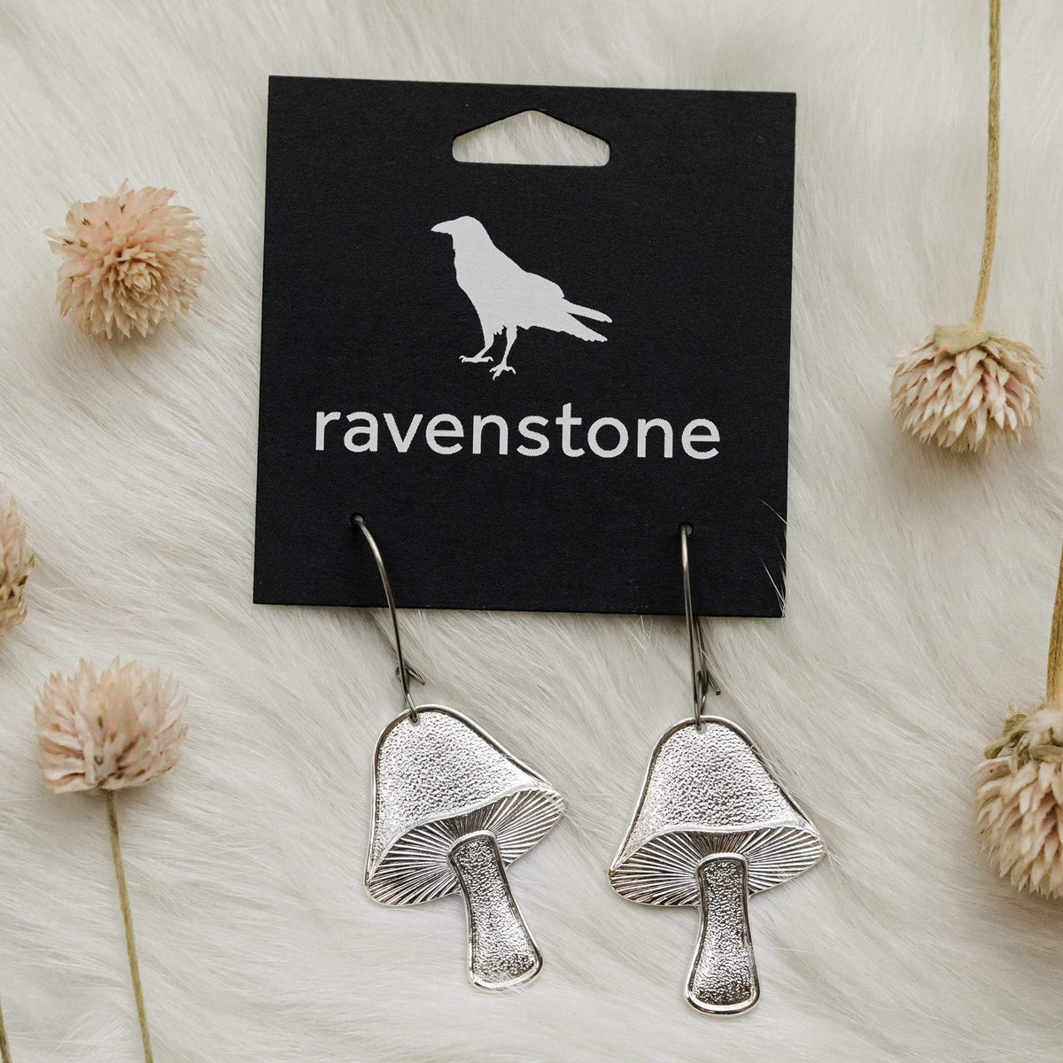 ravenstone The Silver Button Mushroom Earrings
