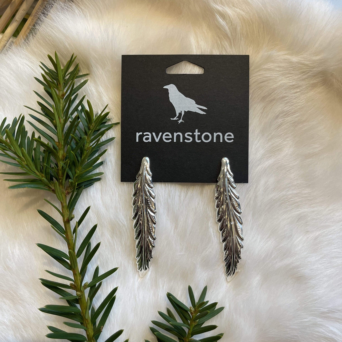 Ravenstone The Silver Long Leaf Stud Earrings