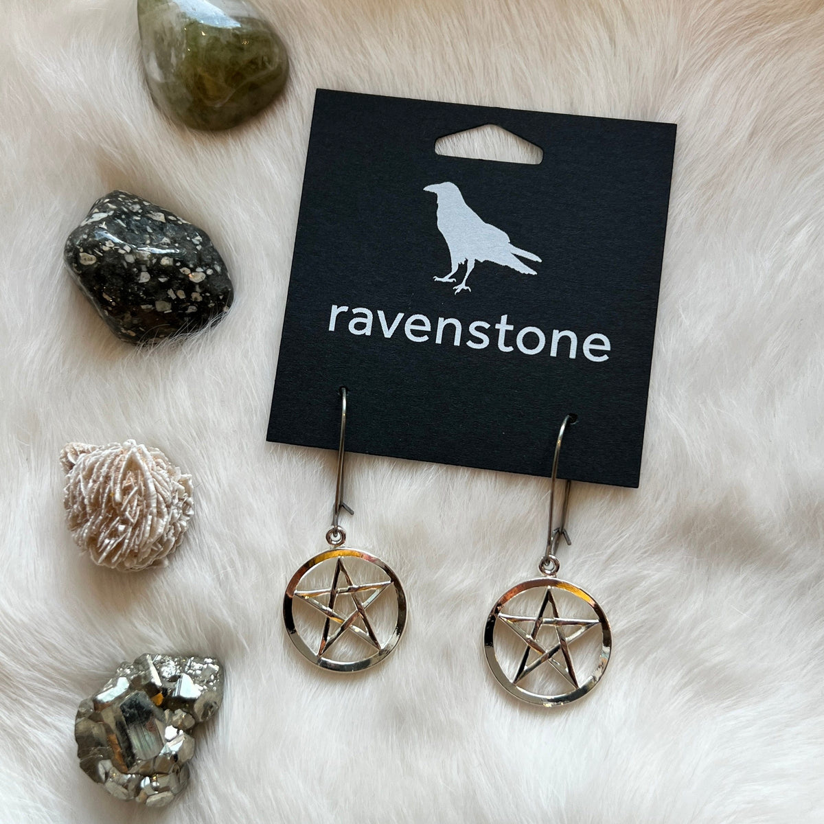 Ravenstone The Silver Pentacle Earrings