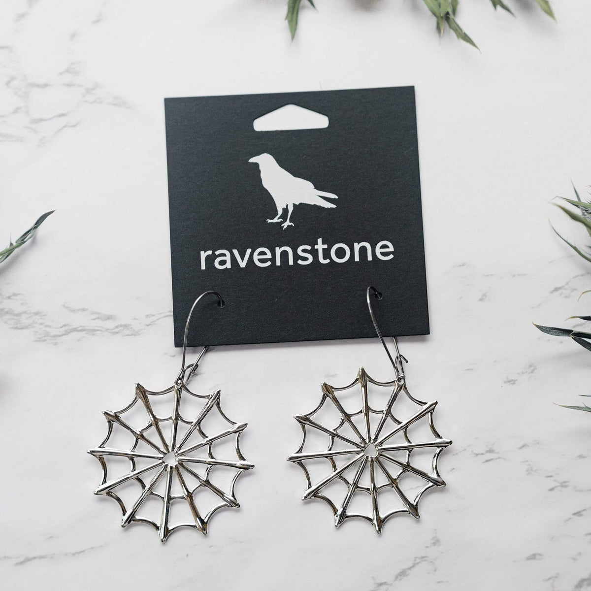 Ravenstone The Silver Spiderweb Earrings