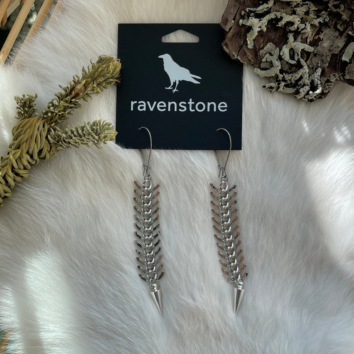 Ravenstone The Silver Spine and Spike Earrings