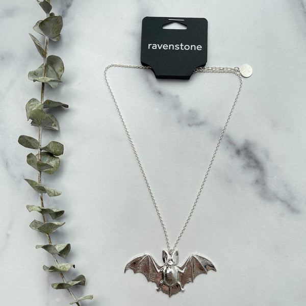 Sterling Silver 3D Flying Bat Necklace | Jewellerybox.co.uk